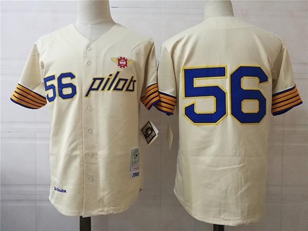 Men's Throwback Seattle Pilots #56 Jim Bouton Cream Cooperstown Collection MLB Jersey