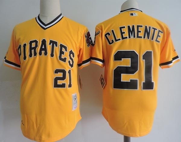 Men's Throwback Pittsburgh Pirates #21 Roberto Clemente Gold Cooperstown Collection MLB Jersey