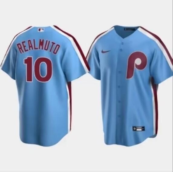 Men's Philadelphia Phillies #10 J.T. Realmuto Blue Cool Base Stitched Baseball Jersey