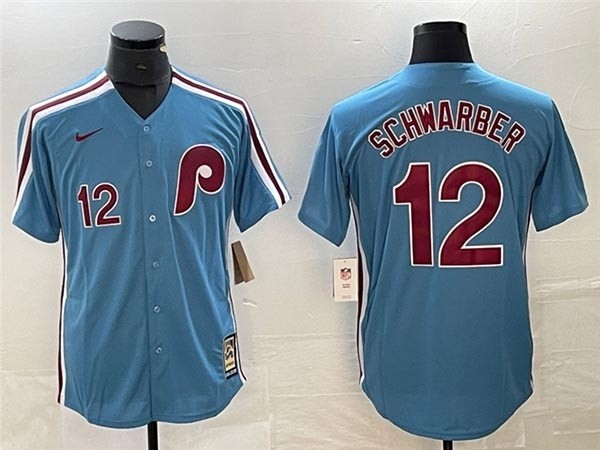 Men's Philadelphia Phillies #12 Kyle Schwarber Light Blue Cooperstown Collection Jersey