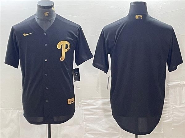 Men's Philadelphia Phillies Blank Black Gold Team Jersey