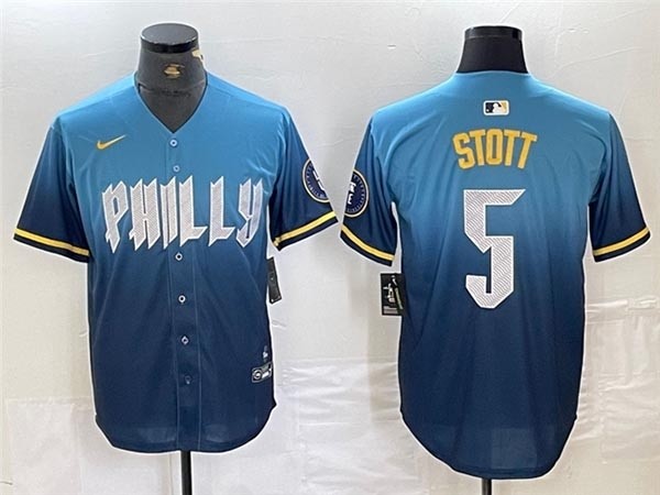 Men's Philadelphia Phillies #5 Bryson Stott Blue 2024 City Connect Limited Jersey