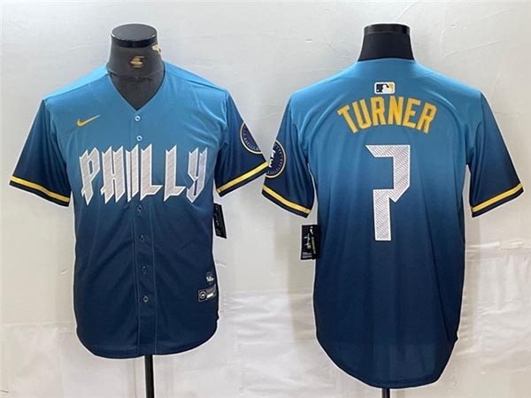 Men's Philadelphia Phillies #7 Trea Turner Blue 2024 City Connect Limited Jersey