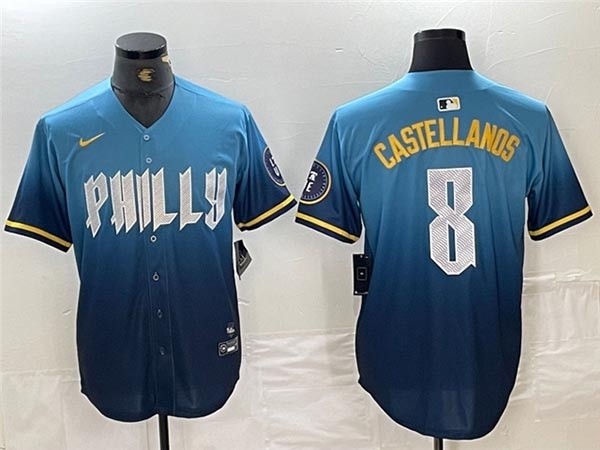 Men's Philadelphia Phillies #8 Nick Castellanos Blue 2024 City Connect Limited Jersey