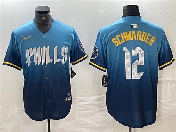 Men's Philadelphia Phillies #12 Kyle Schwarber Blue 2024 City Connect Limited Jersey