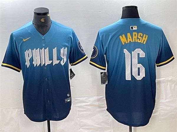 Men's Philadelphia Phillies #16 Brandon Marsh Blue 2024 City Connect Limited Jersey