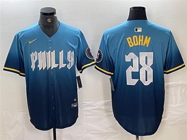 Men's Philadelphia Phillies #28 Alec Bohm Blue 2024 City Connect Limited Jersey