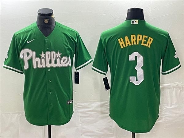 Men's Philadelphia Phillies #3 Bryce Harper Green St.Patricks Limited Jersey