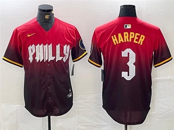 Men's Philadelphia Phillies #3 Bryce Harper Red 2024 City Connect Limited Jersey