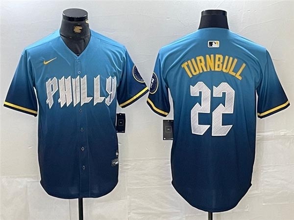 Men's Philadelphia Phillies #22 Spencer Turnbull Blue 2024 City Connect Limited Jersey