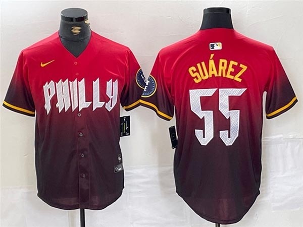 Men's Philadelphia Phillies #55 Ranger Suarez Red 2024 City Connect Limited Jersey