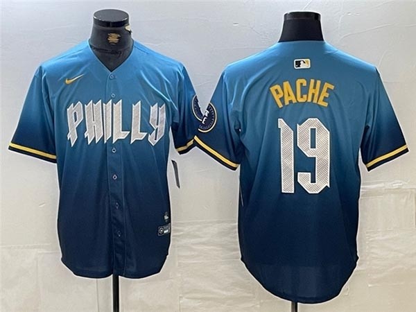 Men's Philadelphia Phillies #19 Cristian Pache Blue 2024 City Connect Limited Jersey