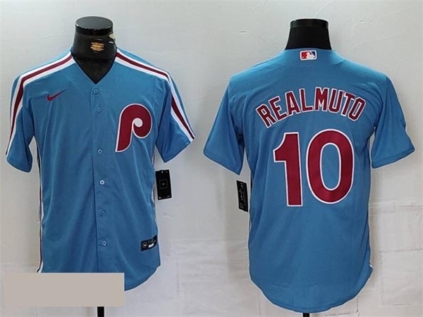 Men's Philadelphia Phillies #10 J.T. Realmuto Light Blue Cool Base Stitched Jersey