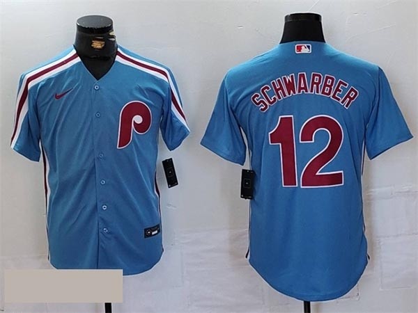 Men's Philadelphia Phillies #12 Kyle Schwarber Light Blue Cool Base Stitched Jersey