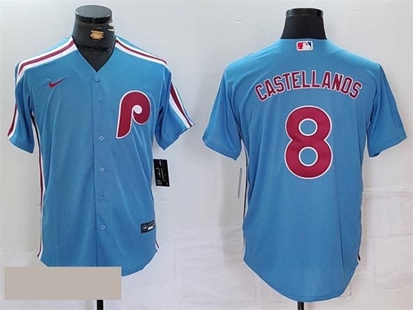 Men's Philadelphia Phillies #8 Nick Castellanos Light Blue Cool Base Stitched Jersey