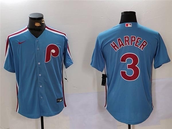 Men's Philadelphia Phillies #3 Bryce Harper Light Blue Jersey