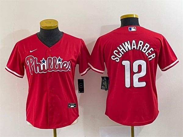 Women's Philadelphia Phillies #12 Kyle Schwarber Red Stitched Baseball Jersey(Run Small)