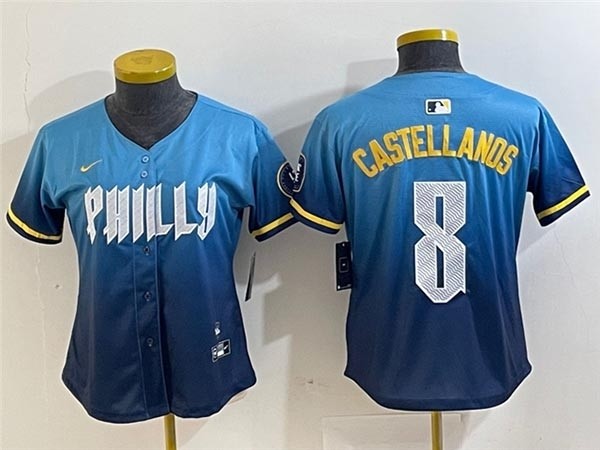 Women's Philadelphia Phillies #8 Nick Castellanos Blue 2024 City Connect Limited Jersey