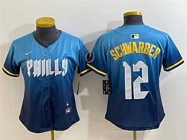 Women's Philadelphia Phillies #12 Kyle Schwarber Blue 2024 City Connect Limited Jersey