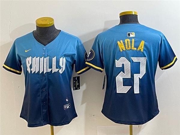 Women's Philadelphia Phillies #27 Aaron Nola Blue 2024 City Connect Limited Jersey