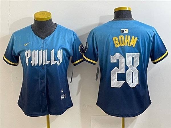 Women's Philadelphia Phillies #28 Alec Bohm Blue 2024 City Connect Limited Jersey