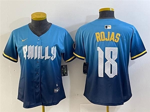 Women's Philadelphia Phillies #18 Johan Rojas Blue 2024 City Connect Limited Jersey