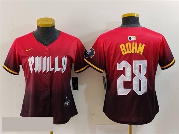 Women's Philadelphia Phillies #28 Alec Bohm Red 2024 City Connect Limited Jersey