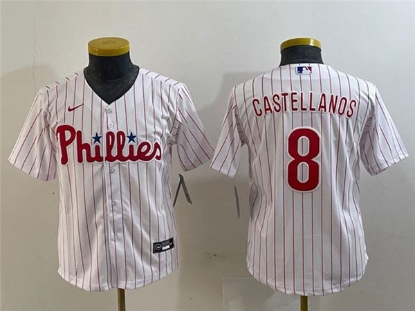 Youth Philadelphia Phillies #8 Nick Castellanos White Cool Base Jersey