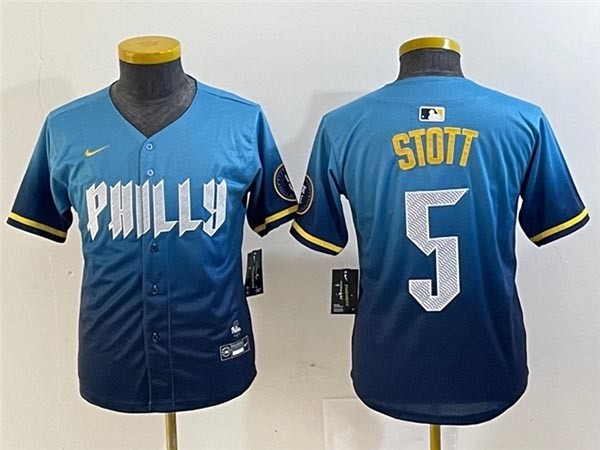 Youth Philadelphia Phillies #5 Bryson Stott Blue 2024 City Connect Limited Jersey