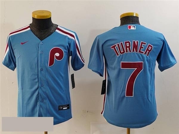 Youth Philadelphia Phillies #7 Trea Turner Light Blue Jersey