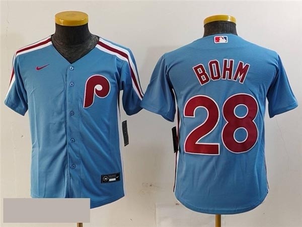 Youth Philadelphia Phillies #28 Alec Bohm Light Blue Jersey