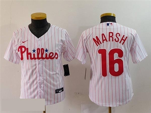 Youth Philadelphia Phillies #16 Brandon Marsh White Limited Jersey