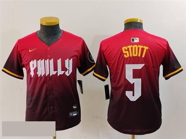 Youth Philadelphia Phillies #5 Bryson Stott Red 2024 City Connect Limited Jersey