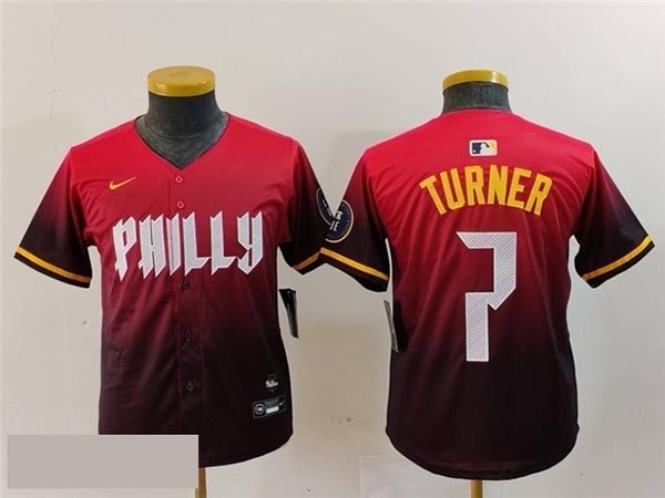 Youth Philadelphia Phillies #7 Trea Turner Red 2024 City Connect Limited Jersey