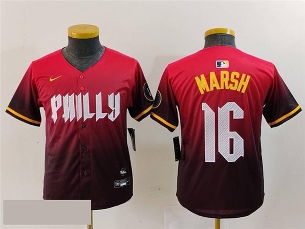 Youth Philadelphia Phillies #16 Brandon Marsh Red 2024 City Connect Limited Jersey