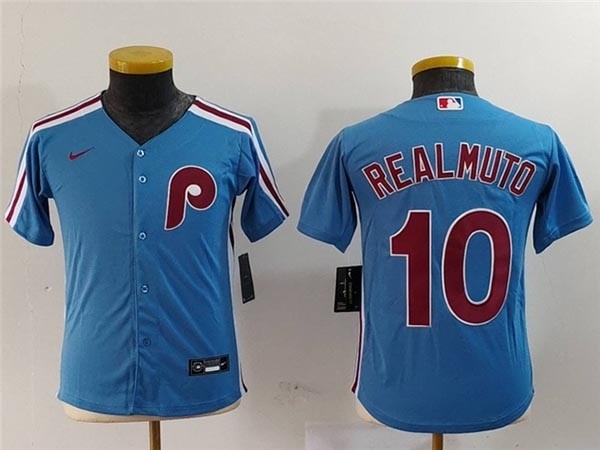 Youth Philadelphia Phillies #10 J.T. Realmuto Light Blue Jersey