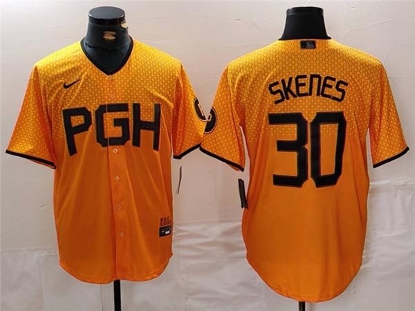 Men's Pittsburgh Pirates #30 Paul Skenes Gold 2023 City Connect Jersey