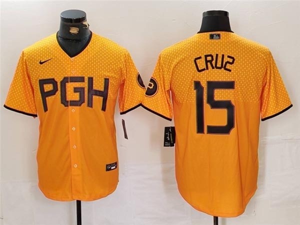 Men's Pittsburgh Pirates #15 Oneil Cruz Gold 2023 City Connect Jersey