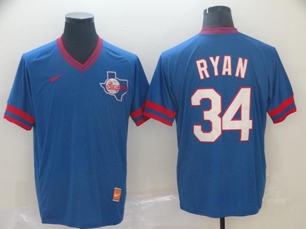 MLB Texas Rangers #34 Nolan Ryan Blue Nike Throwback Jersey