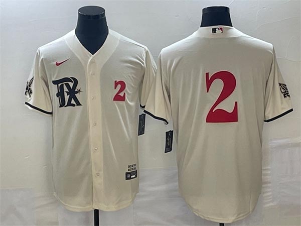 Men's Texas Rangers #2 Marcus Semien Cream 2023 City Connect With front Number Stitched Baseball Jersey