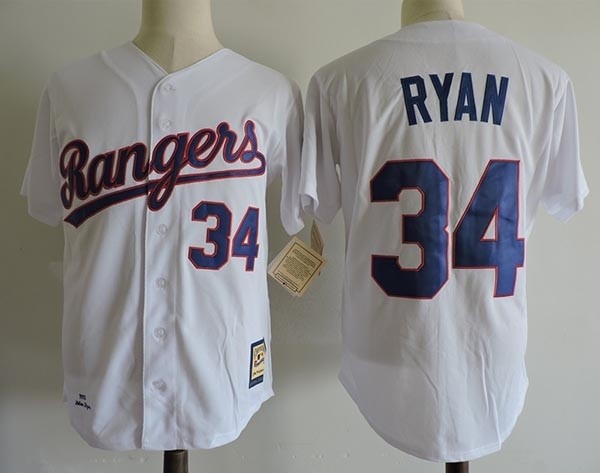 Men's Throwback Texas Rangers #34 Nolan Ryan White Cooperstown Collection MLB Jersey