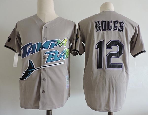 Men's Throwback Tampa Bay Rays #12 Wade Boggs Grey Cooperstown Collection MLB Jersey