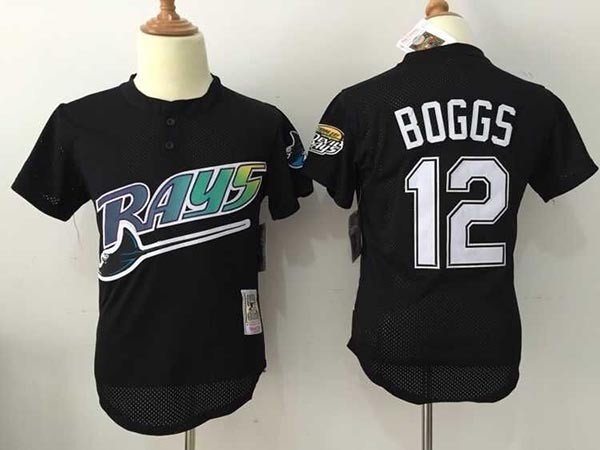 Men's Throwback Tampa Bay Rays #12 Wade Boggs Black Cooperstown Collection MLB Jersey