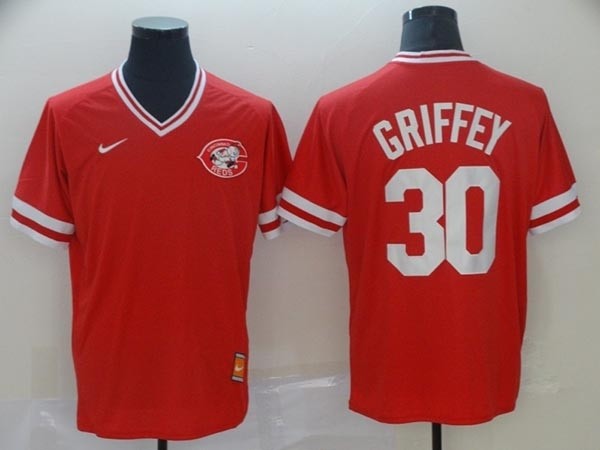 MLB Cincinnati Reds #30 Ken Griffey Jr Red Nike Throwback Jersey