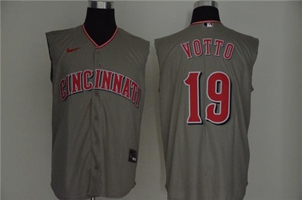 MLB Cincinnati Reds #19 Joey Votto Olive Gray Nike Cool Base Sleeveless Jersey