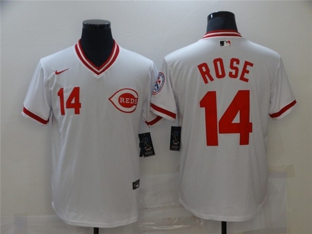 Men's Cincinnati Reds #14 Pete Rose Vintage White Jersey