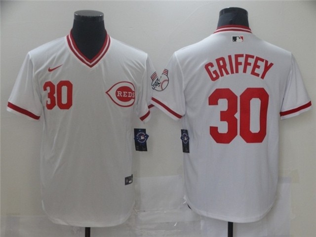 Men's Cincinnati Reds #30 Ken Griffey Jr. Vintage White Jersey