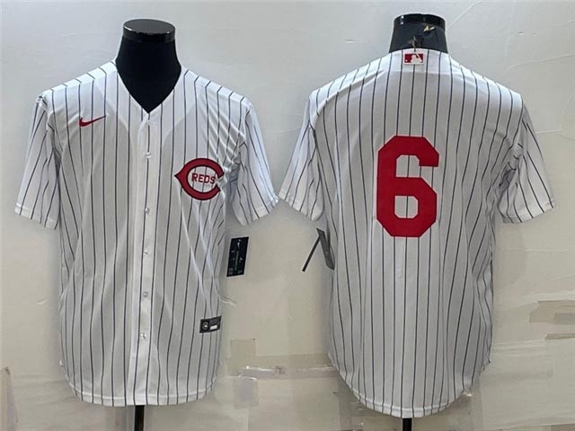 Men's Cincinnati Reds #6 Jonathan India Vintage White Pinstripe Jersey