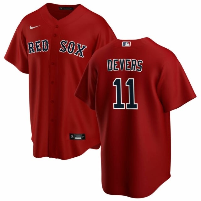 Men's Boston Red Sox #11 Rafael Devers Red Alternate 2020 Cool Base Jersey