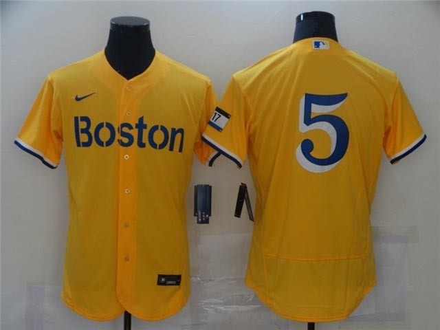 Boston Red Sox #5 Enrique Hernandez Gold 2021 City Connect Flex Base Jersey